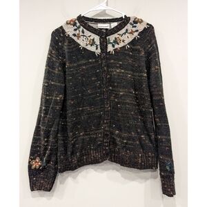 Vintage Fashion Bug Cottage Core Embroidered Cardigan Size Medium